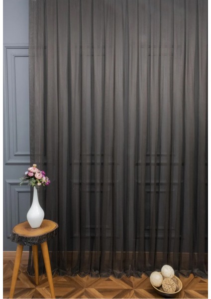 Taç Kahverengi Düz Renk, 1/3 Sık Pile Tül Perde Tek Kanat - 100 x 260 cm fiyatları