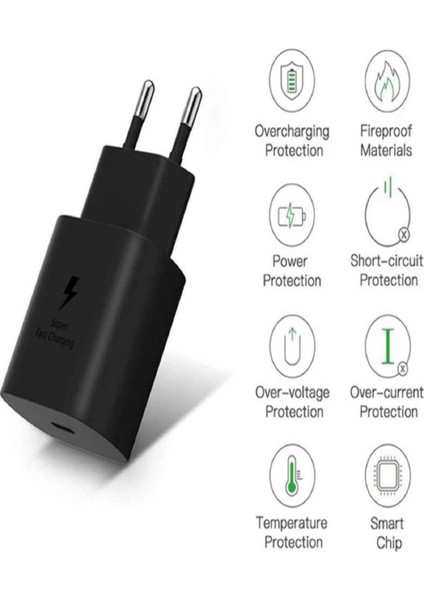 Samsung Galaxy Note 20 Uyumlu Android Type-C Ultra Hızlı Şarj Cihazı / Şarj Aleti 22.5W 3.0 Amper (Şarj Başlığı Adaptör)