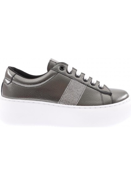 873-23Y Kadin Bağcikli Yanlari Bantli Silver Taşli Sneaker Ayakkabi