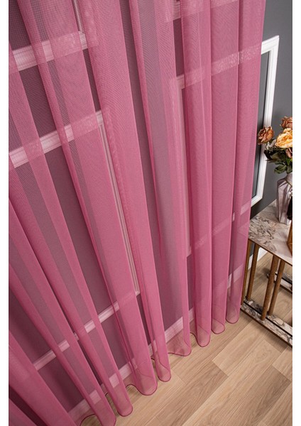 Taç Fuşya Düz Renk, 1/3 Sık Pile Tül Perde Tek Kanat - 100 x 200 cm