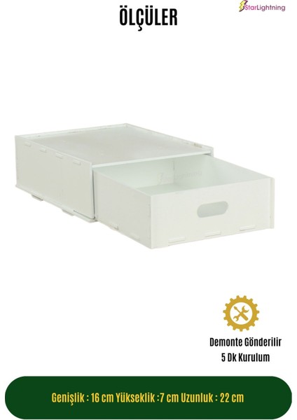 Gizli Çekmece Organizer Masa Altı Saklama Kabı Büyük Boy Dikey Demonte Mdf Beyaz Renk