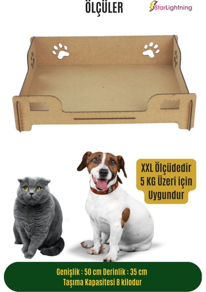 Ahşap Büyük Kedi Yatağı Premium Kalite Ham Kedi Evi 50X35 cm Parlak Patili Model