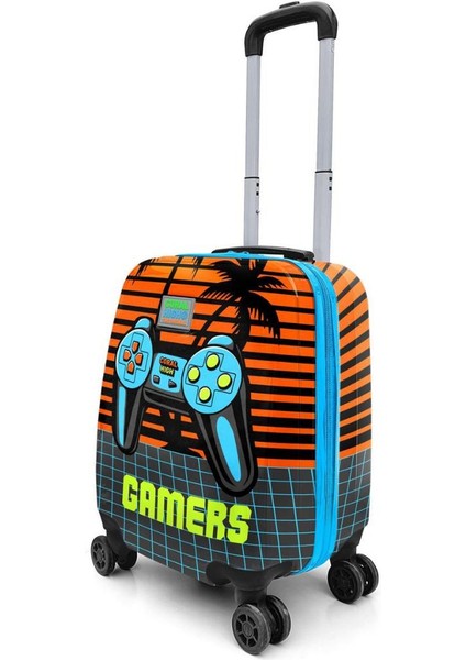Kids Gri Turuncu Gamer Desenli Çocuk Valizi 16737