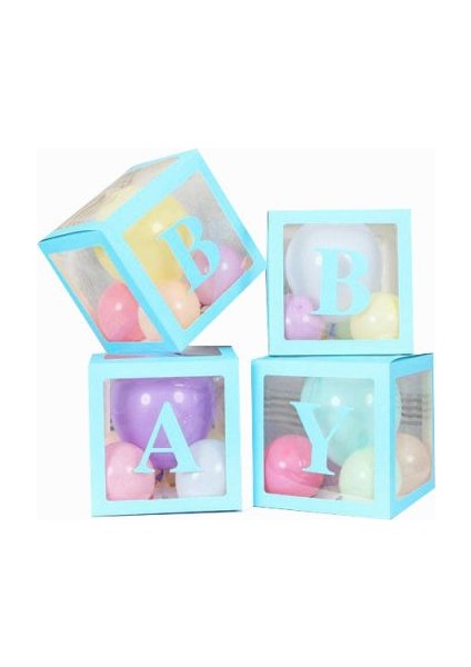 Makaron Mavi-Şeffaf Balon Kutusu 25CM