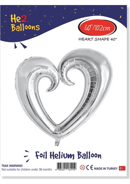 Kalp Folyo Balon 40"içi Boş -Gümüş-