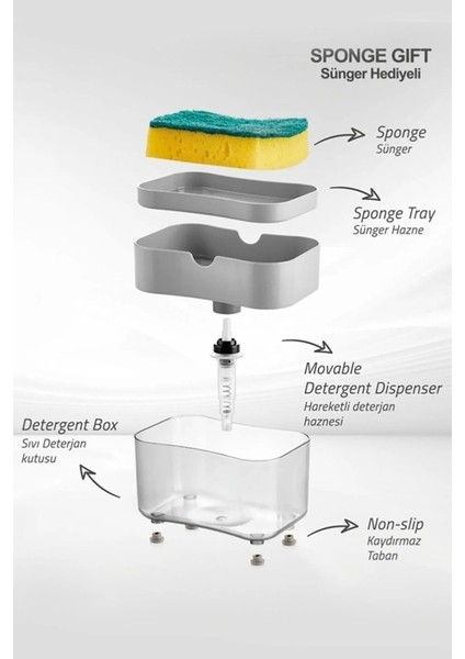 Pratik Deterjan Hazneli Pompalı Süngermatik Hazneli Bulaşık Süngeri