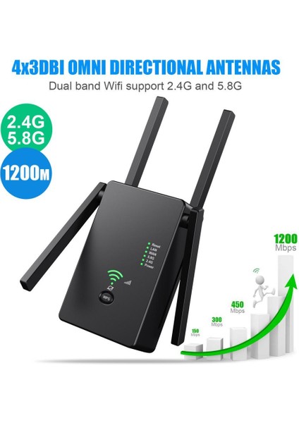 Comfast 1200MBPS Wifi Extender Kablosuz Yönlendirici Siyah (Yurt Dışından)