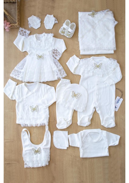 Kız Bebek Dantelli Tütülü Lüks 10 Lu Hastane Çıkışı Set STL6104