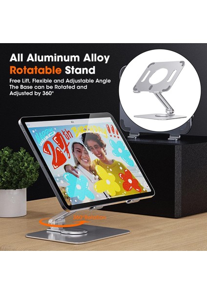 Tablet Stand 360 ° Dönen Ipad Işi Için Ayarlanabilir Içi Içi Boş Tasarım Yükseltici Gümüş (Yurt Dışından)