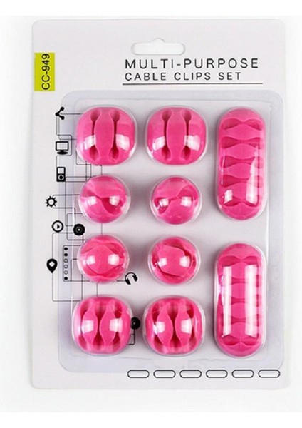 10 Adet Kablo Klips Sargıcı Organizatör Tutucu Klipsler Kit Kordon Yönetimi Pembe (Yurt Dışından)