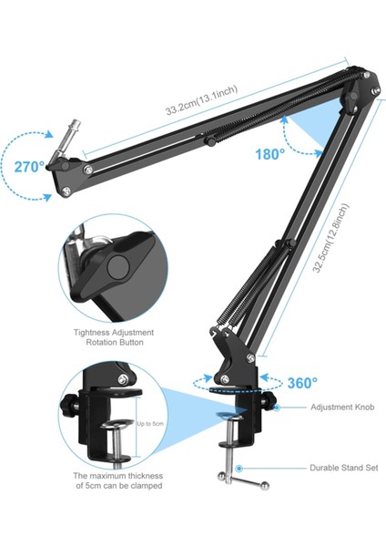 Kondenser Mikrofon Kiti USB Studio Ses Yayın Ses Kayıt Stand Black (Yurt Dışından)