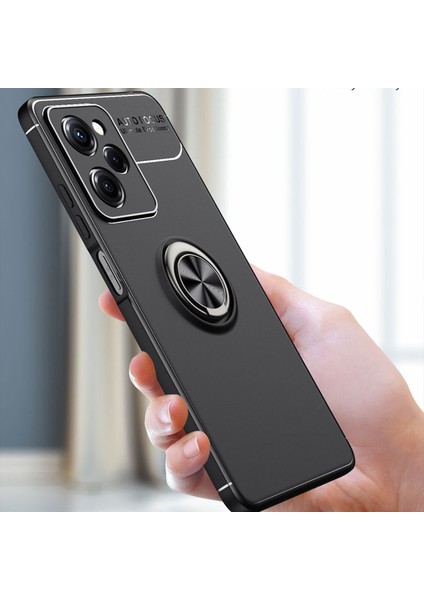 Xiaomi Poco X5 Pro 5g Focus Serisi Yüzük Standlı Silikon Kılıf - Siyah AL3363
