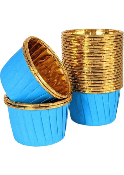 Muffin Kek Kapsülü Mavi-Altın 25li