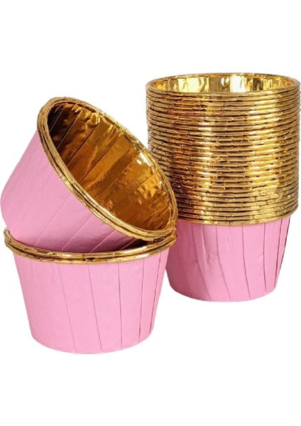 Muffin Kek Kapsülü Pembe-Altın 25li