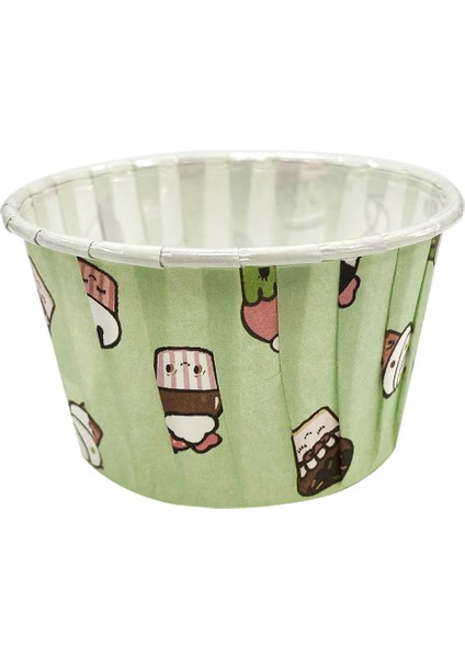 Kağıt Muffin Kek Kapsülü Dondurma Desenli Mint Yeşili 50'li