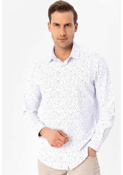 Slim Fit Klasik Yaka Baskılı Lacivert Erkek Gömlek GM2025500410 fiyatları