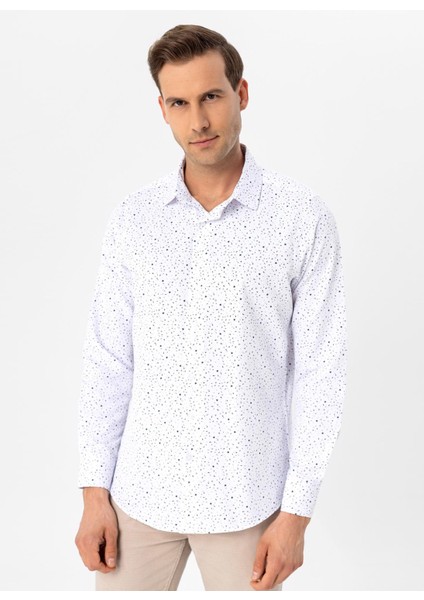 Slim Fit Klasik Yaka Baskılı Lacivert Erkek Gömlek GM2025500410 modelleri