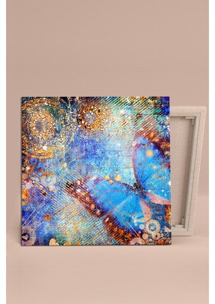 Mavi Kelebek Vintage Kelebek Kanvas Tablo modelleri