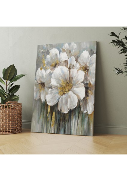 Beyaz Çiçekler Yağlıboya Görünümlü Dekoratif Kanvas Tablo (8 Farklı Ölçü) fırsatları