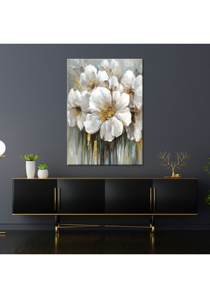Beyaz Çiçekler Yağlıboya Görünümlü Dekoratif Kanvas Tablo (8 Farklı Ölçü) indirimleri