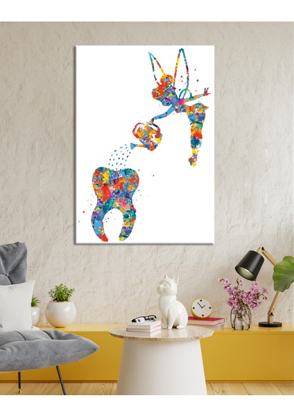 Diş Doktorlarına Hastanelere Özel Suluboya Efektli Diş Perisi Kanvas Tablo (8 Farklı Ölçü)