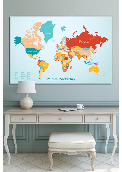 Dünya Haritası World Map Dekoratif Kanvas Tablo