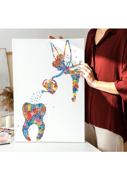 Diş Doktorlarına Hastanelere Özel Suluboya Efektli Diş Perisi Kanvas Tablo (8 Farklı Ölçü) indirimleri