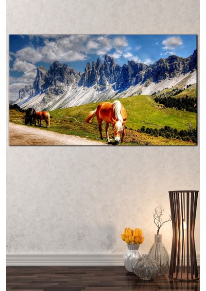 Orman Doğa Atlar Tabiat Dekoratif Kanvas Tablo (7 Farklı Ölçü) fiyatları