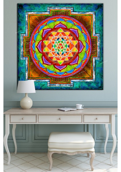 Yaşam Çiçeği Kutsal Geometri Sri Yantra Kanvas Tablo (100 x 10 cm )