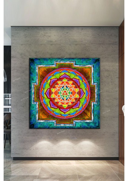 Yaşam Çiçeği Kutsal Geometri Sri Yantra Kanvas Tablo (100 x 10 cm )