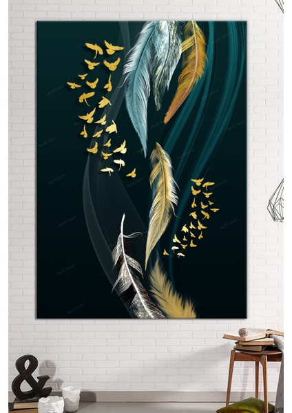 Renkli Tüyler Ve Kuşlar Sürreel Sanatsal Dekoratif Kanvas Tablo (8 Farklı Ölçü)