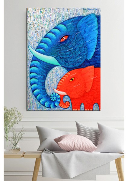 Fil Ve Yavrusu Muhteşem de Dekoratif Kanvas Tablo