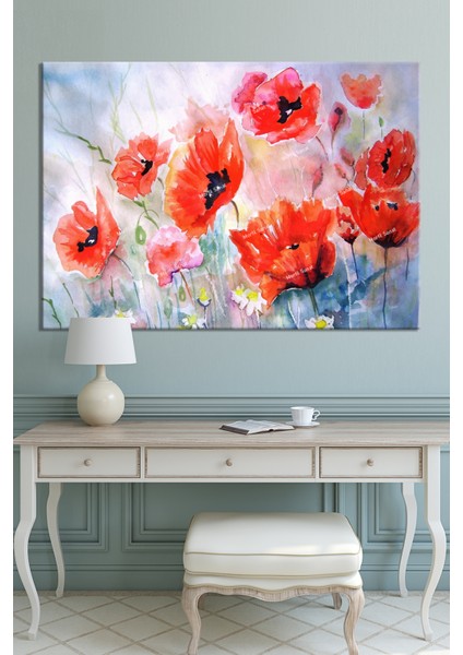 Gelincik Çiçekleri Sulu Boya Efektli Kanvas Tablo