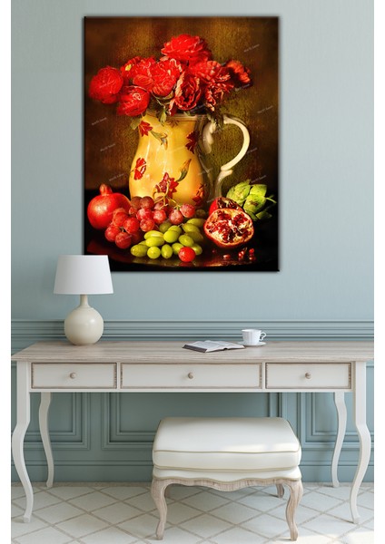 Meyveler Çiçekler Natürmort Sanatsal Kanvas Tablo