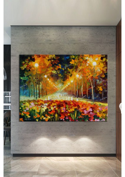 Çiçekli Bahçe Ve Gece Yağlıboya Görünümlü Kanvas Tablo fiyatları