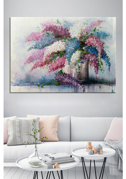 Leylak Sümbül Yağlıboya Görünümlü Kanvas Tablo