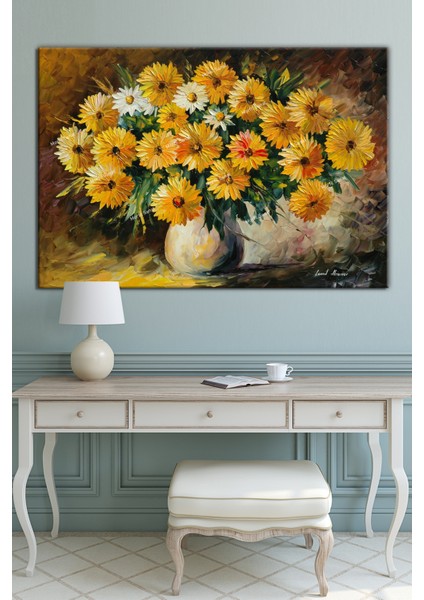 Papatyalar Natürmort Yağlı Boya Efektli Sanatsal Kanvas Tablo