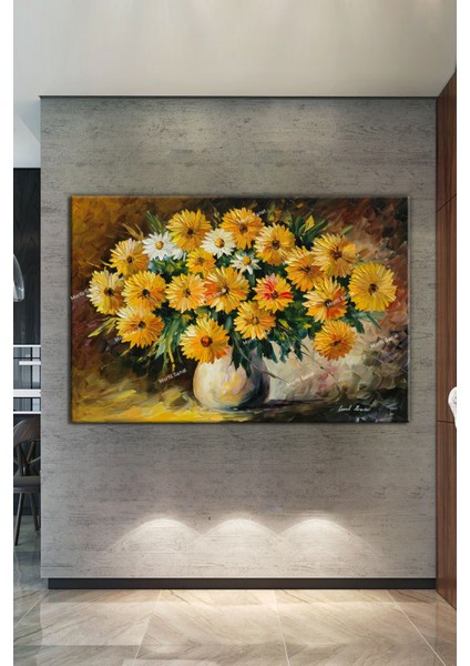 Papatyalar Natürmort Yağlı Boya Efektli Sanatsal Kanvas Tablo fiyatları