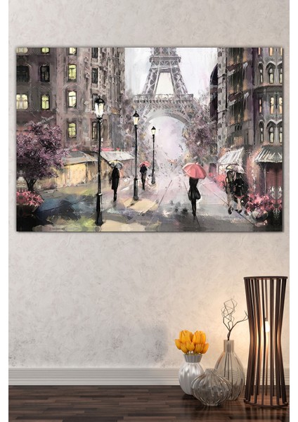Eyfel Kulesi Paris Yağmurda Yürüyüş Kanvas Tablo fiyatları