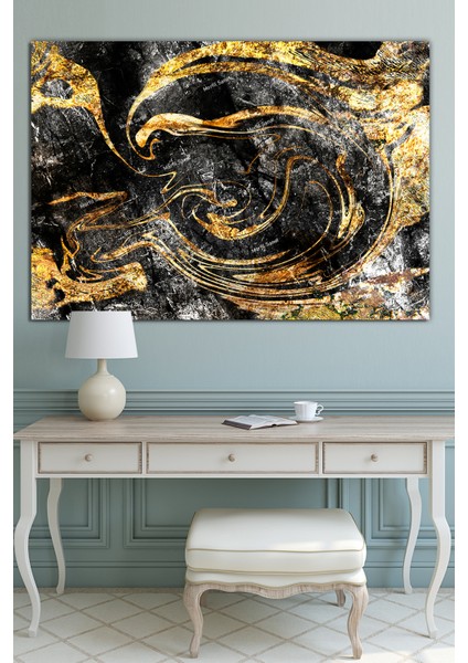 Siyah Gold Soyut Sanatsal Dekoratif Kanvas Tablo