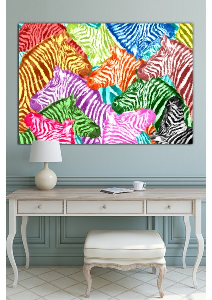 Renkli Zebralar Sanatsal Kanvas Tablo