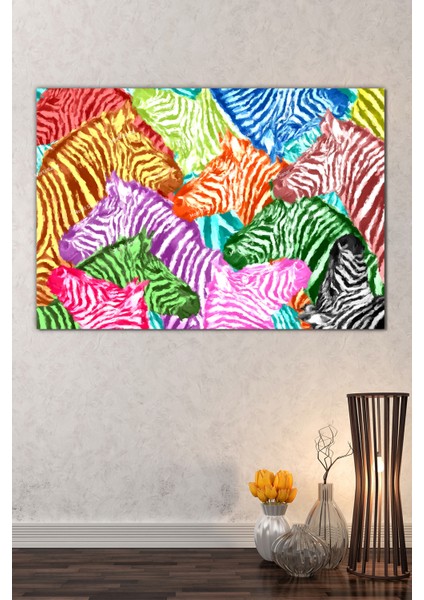 Renkli Zebralar Sanatsal Kanvas Tablo fiyatları
