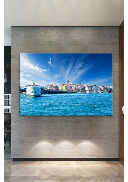 Istanbul Gemi Galata Kulesi Köprü Manzara Şehir Kanvas Tablo