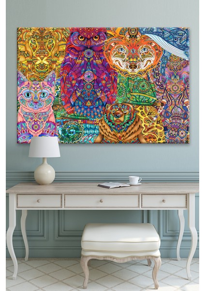 Mandala Hayvanlar Dekoratif Sanatsal Kanvas Tablo