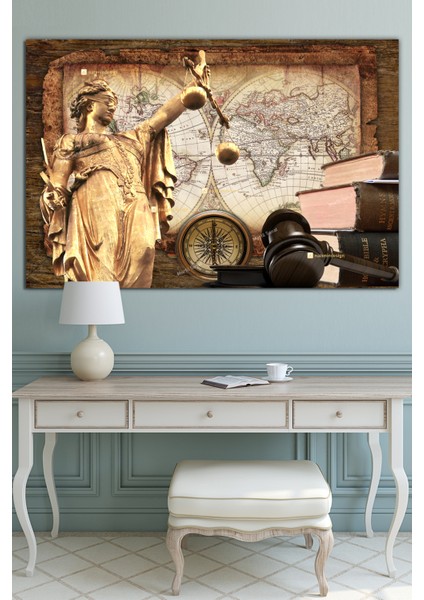 Avukatlara Özel Hukuk Adalet Temalı Makam Kanvas Tablo