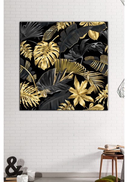 Gold Siyah Yapraklar Dekoratif Kanvas Tablo fiyatları
