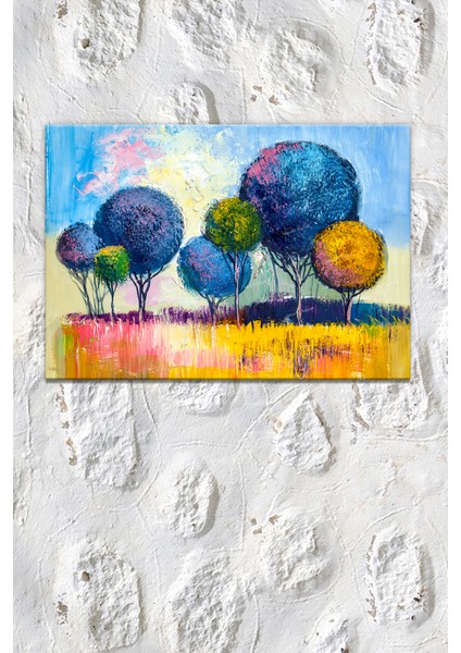 Renkli Ağaçlar Yağlıboya Efektli Sanatsal Dekaratif Kanvas Tablo (7 Farklı Ölçü) fiyatları