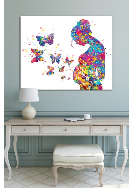 Doktorlara Doğumhanelere Hastanelere Özel Hamile Kadın Suluboya Efektli Kanvas Tablo (8 Farklı Ölçü)