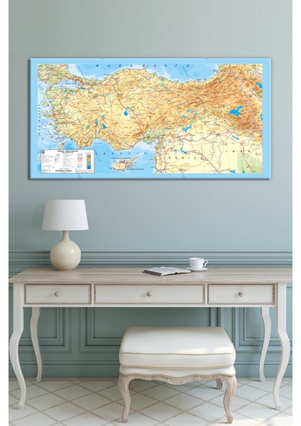 Türkiye Fiziki Haritası Map Yüksek Çözünürlüklü Güncel Kanvas Tablo (5 Farklı Ölçü)