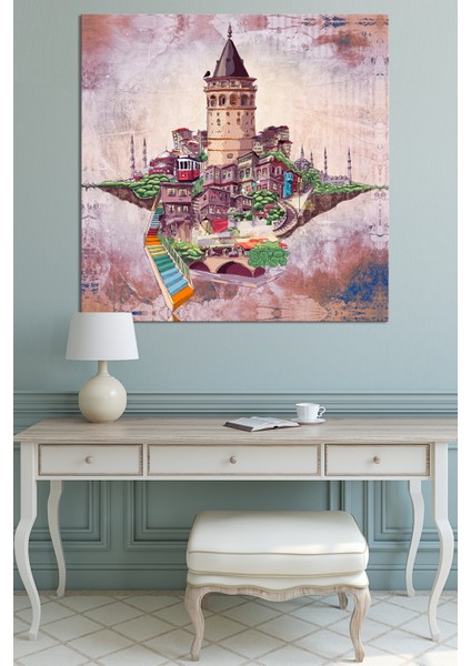 Istanbul Galata Şehir Sanatsal Çizim Kanvas Tablo (8 Farklı Ölçü) modelleri